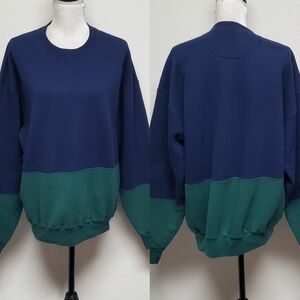 Vintage 90s Russell Athletic Blue Green Colorblock Fleece Crewneck Sweatshirt XL
